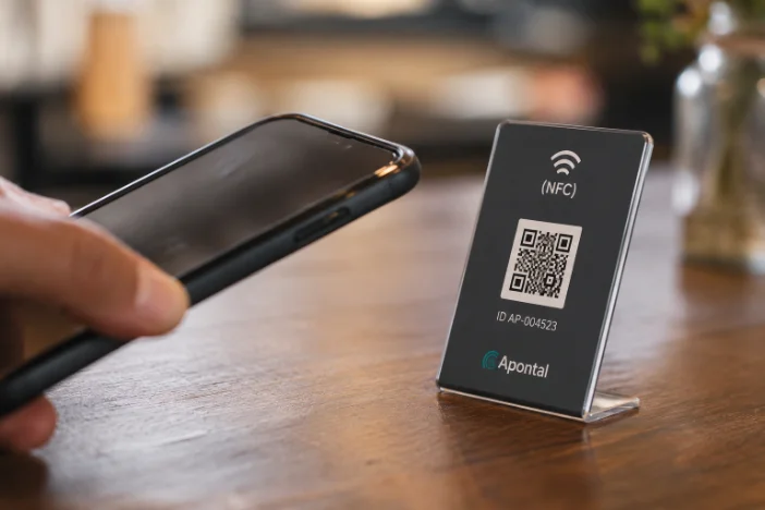 Celular encostando na peça da Apontal sobre uma mesa